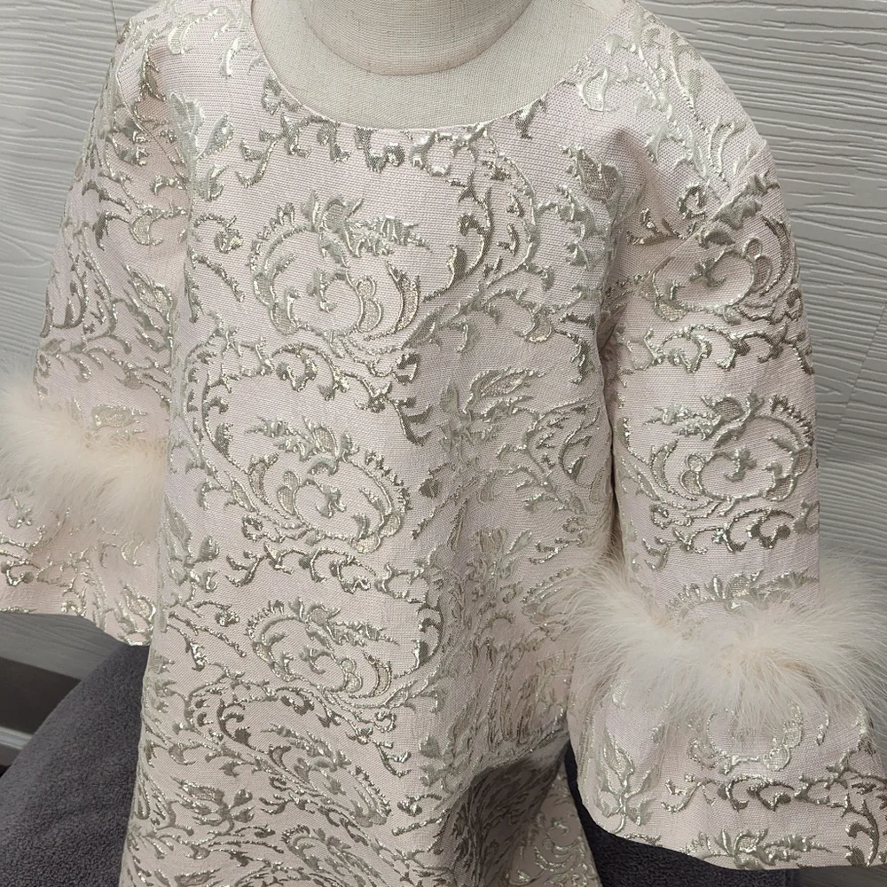 Halabaloo Dress Bell Sleeves Faux Fur Light Pink Silver Detail Read Description